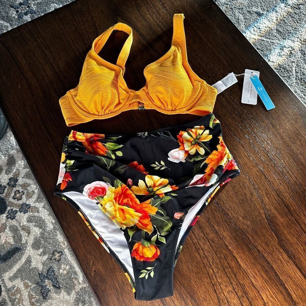 CUPSHE Large High Waisted Floral Bikini
